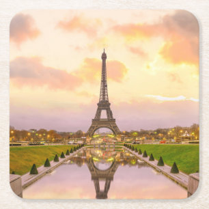 Dessous-de-verre Carré En Papier Tour Eiffel au lever du soleil des Fontaines du Tr