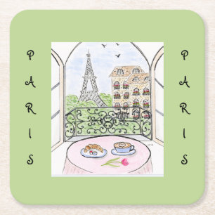 Dessous-de-verre Carré En Papier Tour Eiffel de Paris à l'aquarelle fantaisiste