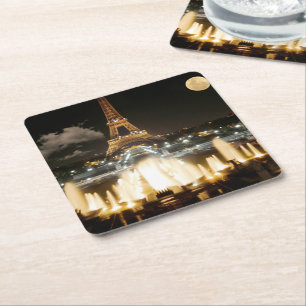 Dessous-de-verre Carré En Papier Tour Eiffel en soirée