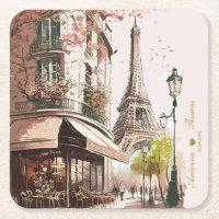 Tour Eiffel Fleurs de cerisiers roses Café parisie