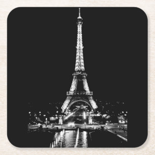 Dessous-de-verre Carré En Papier Tour Eiffel la nuit dessous de verre noir et blanc