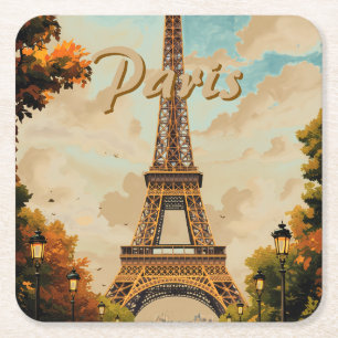Dessous-de-verre Carré En Papier Tour Eiffel Paris Voyage Style Rétro Art Vintage