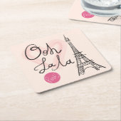 Dessous-de-verre Carré En Papier Tour Eiffel tiré par la main (Incliné)