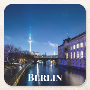 Dessous-de-verre Carré En Papier Tour TV et île musée à Berlin, Allemagne