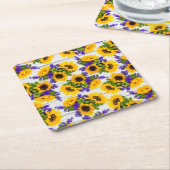 Dessous-de-verre Carré En Papier Tournesol jaune pourpre en bois blanc rustique de (Incliné)