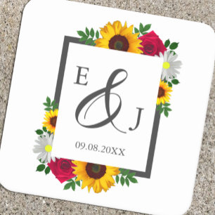 Dessous-de-verre Carré En Papier Tournesol Rose Daisy Floral Mariage d'Automne