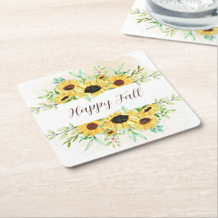 Dessous-de-verre Carré En Papier Tournesols d'automne cadre avec texte personnalisa