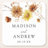 Dessous-de-verre Carré En Papier Tournesols d'automne rustique et Mariage Fleur sau (Devant)