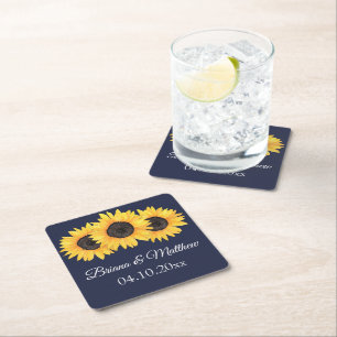 Dessous-de-verre Carré En Papier Tournesols de campagne rustiques sur dessous de ve