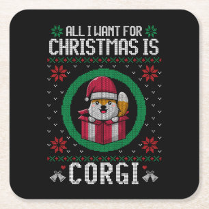 Dessous-de-verre Carré En Papier Tout ce que je veux pour Noël est Corgi mignon