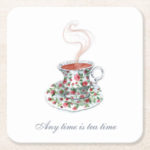 Dessous-de-verre Carré En Papier Tout le temps est le tea time Tea Slogan Citation