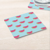 Dessous-de-verre Carré En Papier Tranches de pastèque sur Motif Turquoise (Incliné)