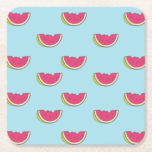 Dessous-de-verre Carré En Papier Tranches de pastèque sur Motif Turquoise (Devant)