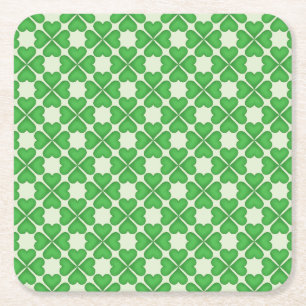 Dessous-de-verre Carré En Papier Trèfle vert à quatre feuilles motif de cœurs