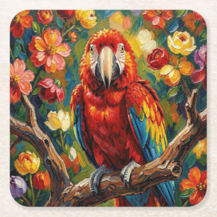 Dessous-de-verre Carré En Papier Très beau perroquet Ara Impasto 
