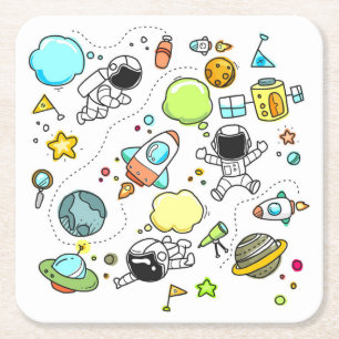 Dessous-de-verre Carré En Papier Très mignon doodle d'espace pour enfants