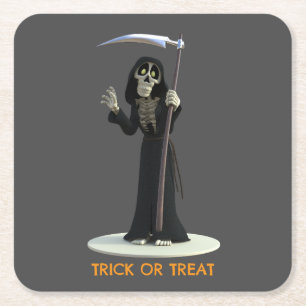 Dessous-de-verre Carré En Papier Trick or Treat. Grim Reaper de dessin animé