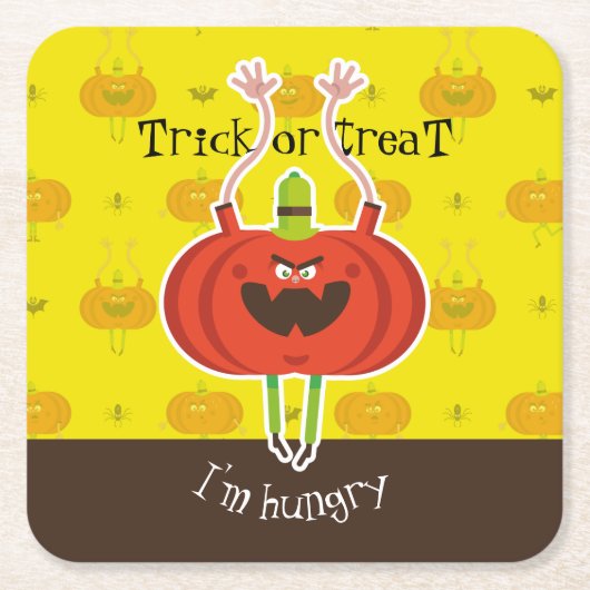 Dessous-de-verre Carré En Papier Trick ou traiter j'ai faim (Devant)