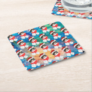 Dessous-de-verre Carré En Papier Tricolored Cat Funny Christmas Holidays