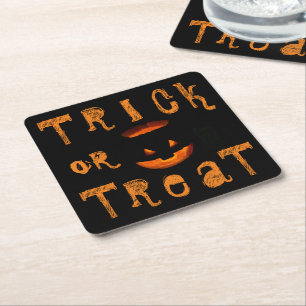 Dessous-de-verre Carré En Papier Tricoter ou traiter le Citrouille d'Halloween