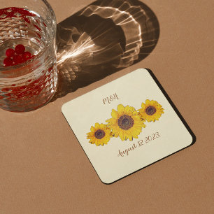 Dessous-de-verre Carré En Papier trio de tournesols personnalisé - mariage de grang