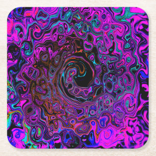 Dessous-de-verre Carré En Papier Trippy Black et Magenta Retro Liquid Swirl
