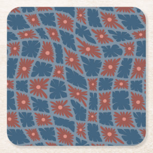Dessous-de-verre Carré En Papier Trippy super 60s Flower Checks Blue Red