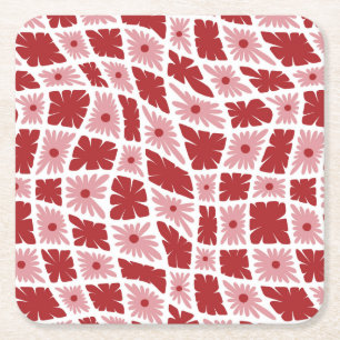 Dessous-de-verre Carré En Papier Trippy super 60s Flower Checks Rouge rose