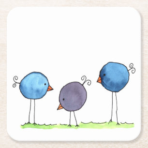 Dessous-de-verre Carré En Papier Trois oiseaux aquarelles fantaisistes