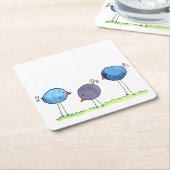 Dessous-de-verre Carré En Papier Trois oiseaux d'aquarelle à lunettes (Incliné)