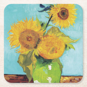 Dessous-de-verre Carré En Papier Trois tournesols, Van Gogh