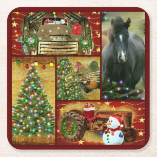 Dessous-de-verre Carré En Papier Tronçon de Cheval de Noël Snowman