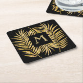 Dessous-de-verre Carré En Papier Tropical Gold Parties scintillant Palm Tree Fronds (Incliné)