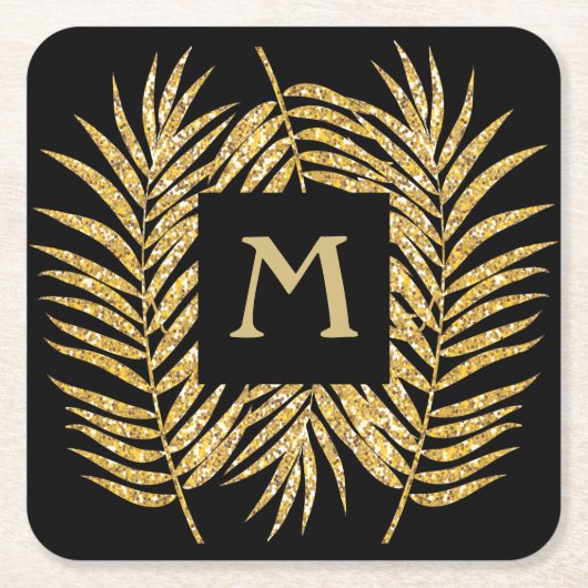 Dessous-de-verre Carré En Papier Tropical Gold Parties scintillant Palm Tree Fronds (Devant)