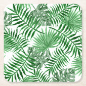 Dessous-de-verre Carré En Papier Tropical Green Palm Feuille Summer Art Motif (Devant)