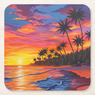 Dessous-de-verre Carré En Papier Tropical Sunset Paper Beverage Coaster