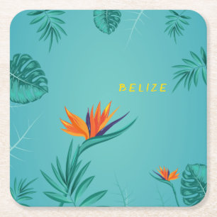 Dessous-de-verre Carré En Papier Tropical Turquoise Bleu Vert Palm Monogramme Beliz