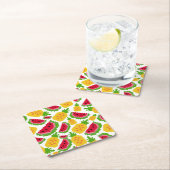 Dessous-de-verre Carré En Papier Tropical Watermelon and Pineapple Pixel Pattern (En situation)