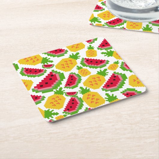 Dessous-de-verre Carré En Papier Tropical Watermelon and Pineapple Pixel Pattern (Incliné)