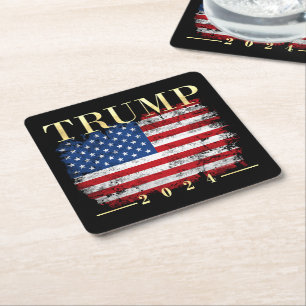 Dessous-de-verre Carré En Papier Trump 2020 : Elégant drapeau Vintage or