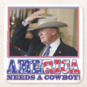 DESSOUS-DE-VERRE CARRÉ EN PAPIER TRUMP-AMERICA-COWBOY