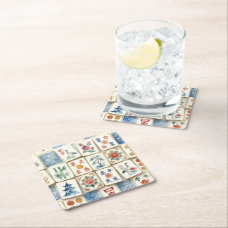 Dessous-de-verre Carré En Papier Tuiles de Mahjong Chinoiserie Fleurs Aquarelles Oi