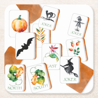 Dessous-de-verre Carré En Papier Tuiles de Mahjong pour la fête d'Halloween