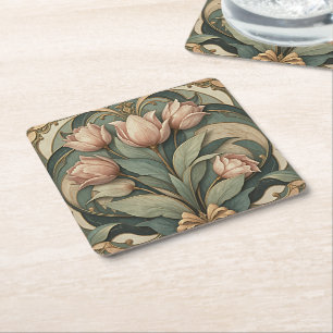 Dessous-de-verre Carré En Papier Tulipes roses Art Nouveau Papier dessous de verre