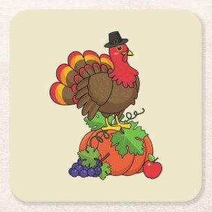 Dessous-de-verre Carré En Papier Turquie mignonne avec moisson Thanksgiving