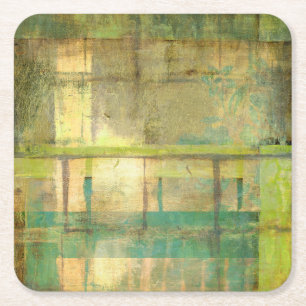 Dessous-de-verre Carré En Papier Turquoise dorée et peinture abstraite de vert