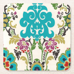 Dessous-de-verre Carré En Papier Turquoise florale de prune de motifs de damassé