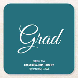 Dessous-de-verre Carré En Papier Turquoise Turquoise Moderne Graduation Party