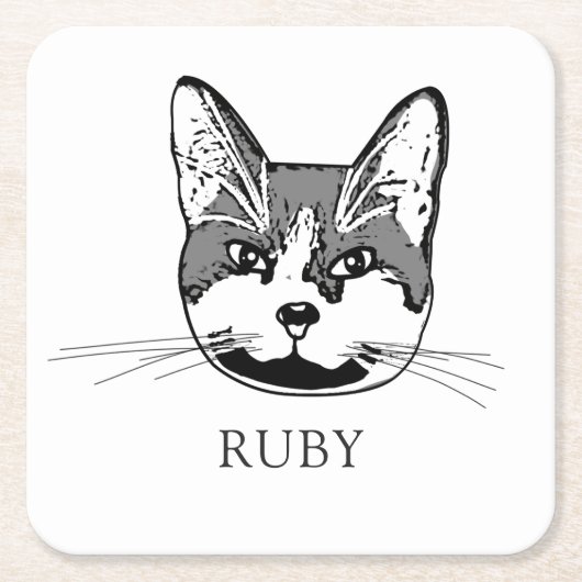 Dessous-de-verre Carré En Papier Tuxedo Chat dessin manuel personnalisé (Devant)