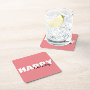 Dessous-de-verre Carré En Papier Typographie rose moderne Bonne fête d'anniversaire